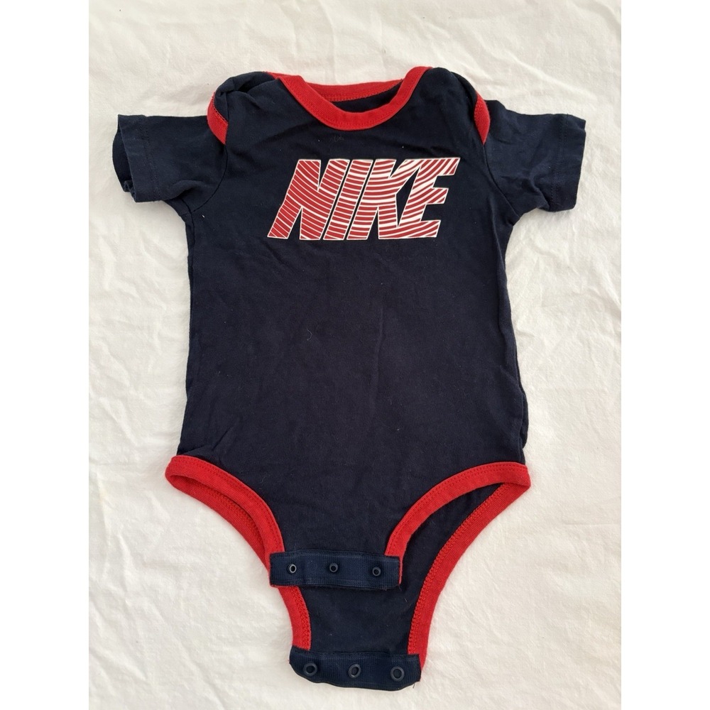 Nike Infant Baby One Piece Bodysuit Navy Blue Red 3 Months Short Sleeve Logo